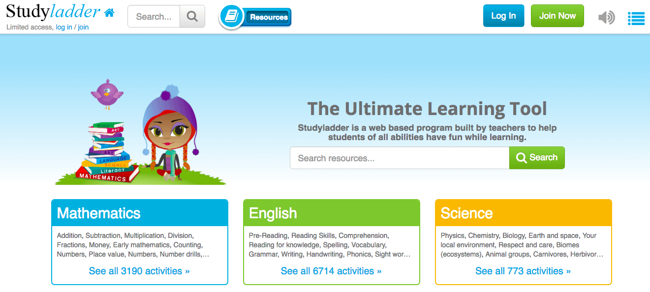 Studyladder, online english literacy & mathematics. Kids activity games,  worksheets and lesson plans.